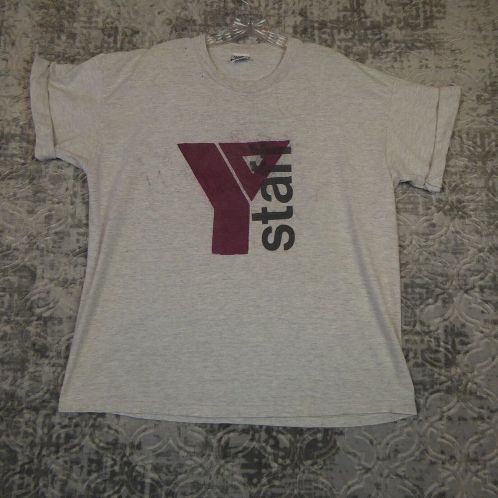 Vintage YMCA Shirt Women's Large Gray Distressed Staff Lee Sturdy Tee USA Made